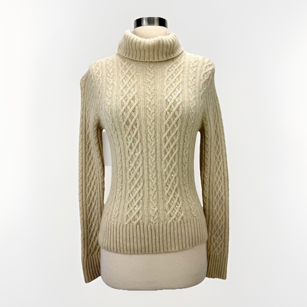 Sutton Studio Beaded Lambswool‎ Angora Turtleneck Sweater Cable Knit Fairy